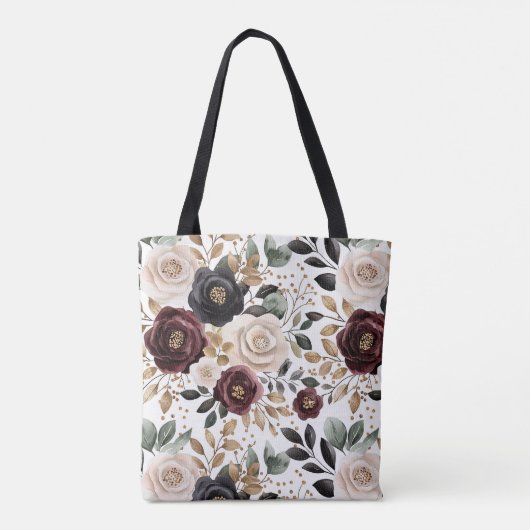 Burgundy Cream Black Floral Tasche (Rückseite)