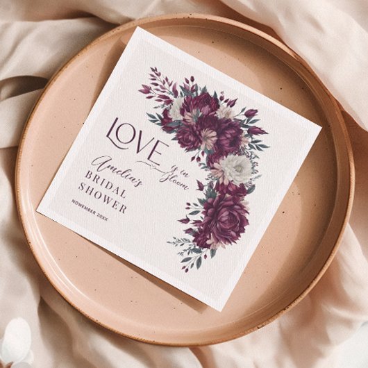 Burgundy Cream Blume Liebe in Bloom Brautparty Serviette