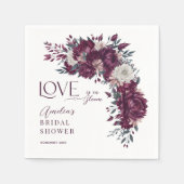 Burgundy Cream Blume Liebe in Bloom Brautparty Serviette (Vorderseite)