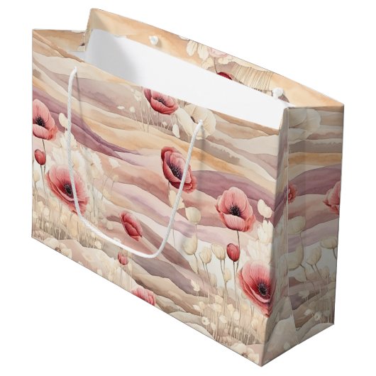 Burgundy Cream Blush Bloral Brautparty Große Geschenktüte (Vorderseite Schrägansicht)