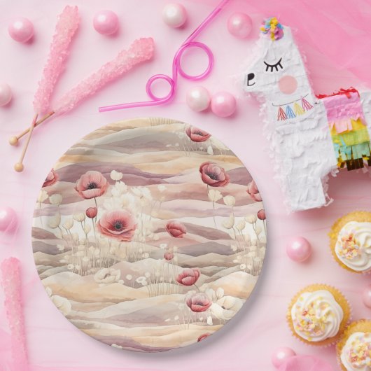 Burgundy Cream Blush Bloral Brautparty Pappteller (Party)