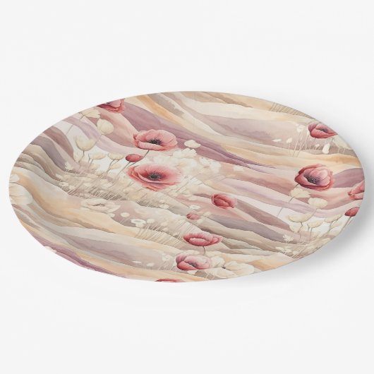 Burgundy Cream Blush Bloral Brautparty Pappteller (Schrägansicht)