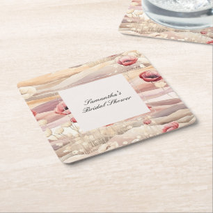 Burgundy Cream Blush Bloral Brautparty Rechteckiger Pappuntersetzer