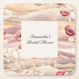 Burgundy Cream Blush Bloral Brautparty Rechteckiger Pappuntersetzer