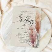 Burgundy Cream Calligraphy Pampas Grass Wedding Einladung