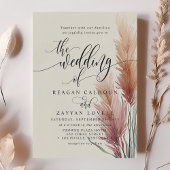 Burgundy Cream Calligraphy Pampas Grass Wedding Einladung