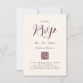 Burgundy Cream Elegantes Script QR Code Hochzeit RSVP Karte (Vorderseite)