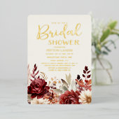 Burgundy Cream Floral Brautparty Folieneinladung (Stehend vorne)