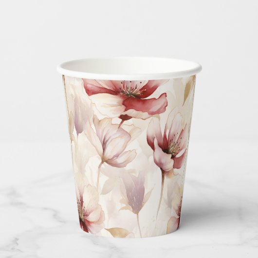 Burgundy Cream Floral Brautparty Pappbecher (Rückseite)