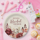 Burgundy Cream Floral Brautparty Pappteller (Party)