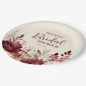 Burgundy Cream Floral Brautparty Pappteller (Schrägansicht)