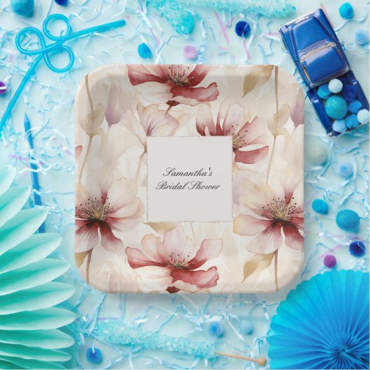 Burgundy Cream Floral Brautparty Pappteller (Party)