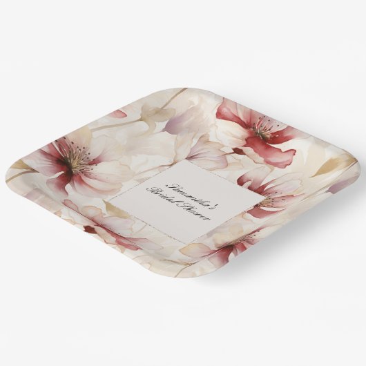 Burgundy Cream Floral Brautparty Pappteller (Gewinkelt)