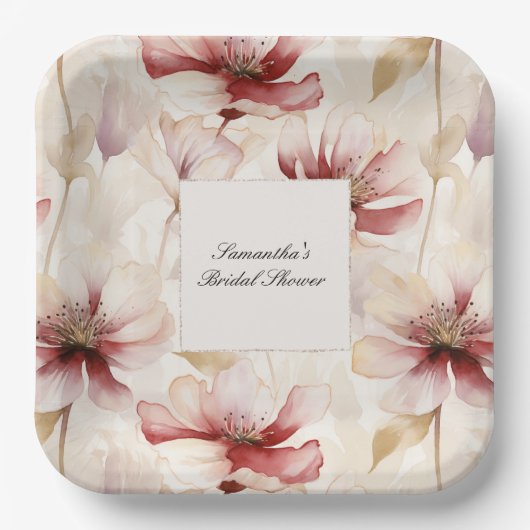 Burgundy Cream Floral Brautparty Pappteller (Vorderseite)