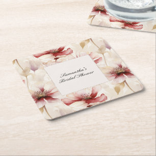 Burgundy Cream Floral Brautparty Rechteckiger Pappuntersetzer