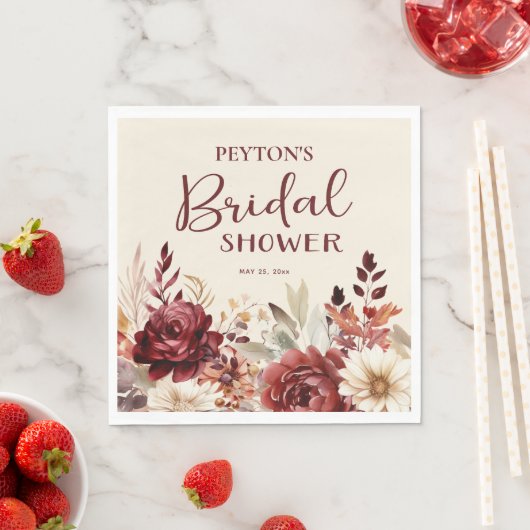 Burgundy Cream Floral Brautparty Serviette (Beispiel)