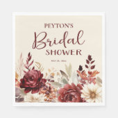 Burgundy Cream Floral Brautparty Serviette (Vorderseite)