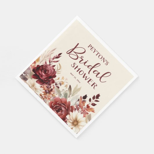 Burgundy Cream Floral Brautparty Serviette (Ecke)