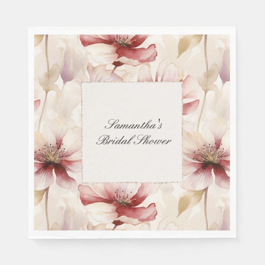 Burgundy Cream Floral Brautparty Serviette (Vorderseite)