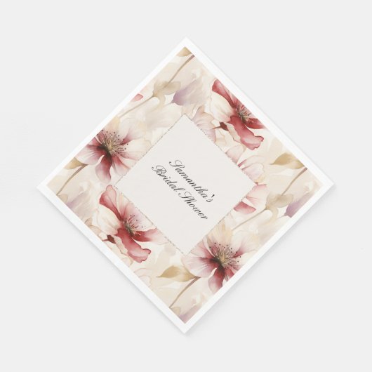 Burgundy Cream Floral Brautparty Serviette (Ecke)