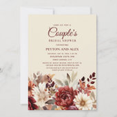 Burgundy Cream Floral Couple's Brautparty Einladung (Vorderseite)