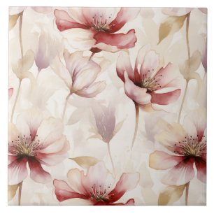 Burgundy Cream Floral Fliese