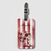 Burgundy Cream Floral Stiefel Streifen Gepäckanhänger (Vorderseite Vertikal)