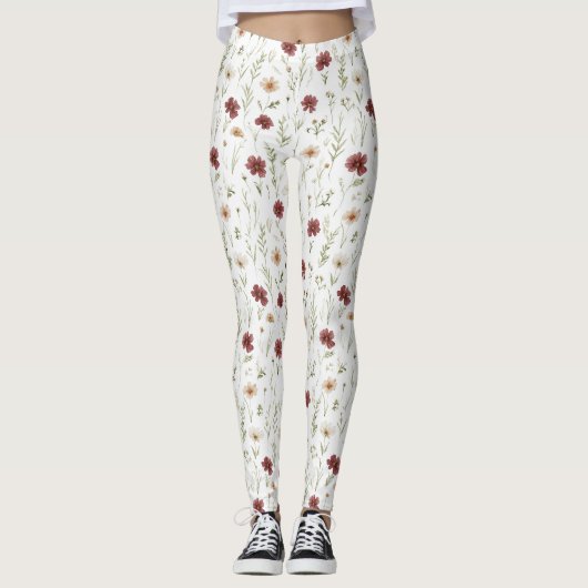 Burgundy Cream Flowers Leggings (Vorderseite)
