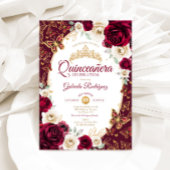 Burgundy Cream Gold Floral Chic Quinceanera Einladung