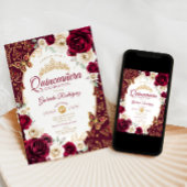 Burgundy Cream Gold Floral Chic Quinceanera Einladung