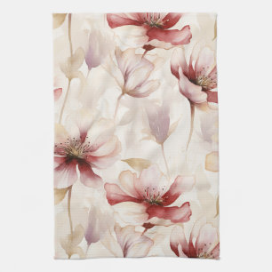 Burgundy Cream Lavender Floral Brautparty Geschirrtuch