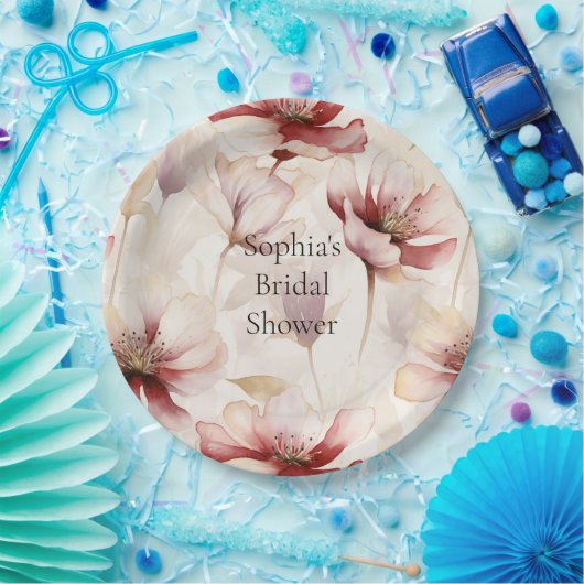 Burgundy Cream Lavender Floral Brautparty Pappteller (Party)