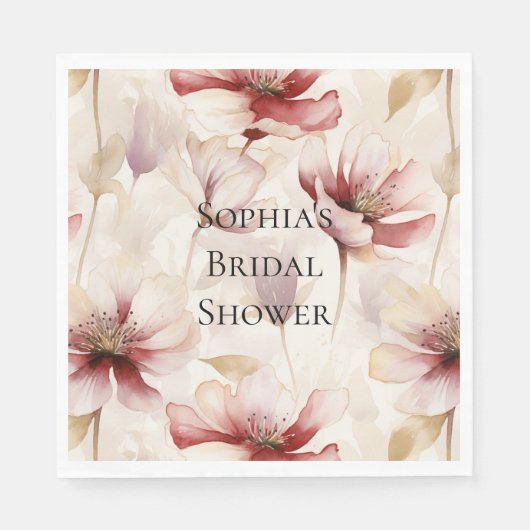 Burgundy Cream Lavender Floral Brautparty Serviette (Vorderseite)