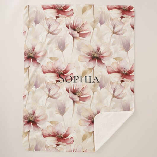 Burgundy Cream Lavender Floral Brautparty Sherpadecke (Vorderseite)