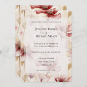 Burgundy Cream Lavender Floral Romantische Hochzei Einladung (Vorne/Hinten)