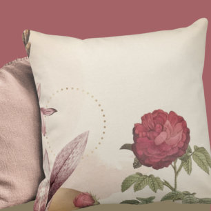Burgundy & Cream Minimalistisches Blumendesign Kissen