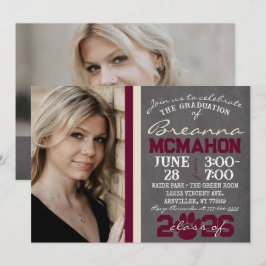 Burgundy & Cream Paw Print Abschluss 2 Foto Einladung