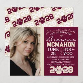 Burgundy & Cream Paw Print Abschluss Foto Einladung