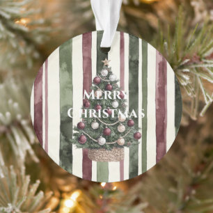 Burgundy Cream Pine Green Stripes Weihnachtsbaum Ornament