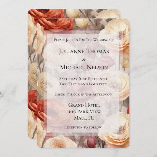 Burgundy Cream Spring Blumen Brautparty Einladung (Vorne/Hinten)