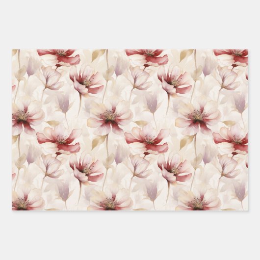 Burgundy Cream Spring Blumen Brautparty Geschenkpapier Set (Vorderseite 3)