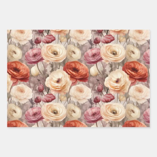Burgundy Cream Spring Blumen Brautparty Geschenkpapier Set (Vorderseite)