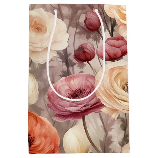 Burgundy Cream Spring Blumen Brautparty Mittlere Geschenktüte (Vorderseite)