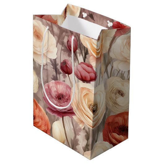 Burgundy Cream Spring Blumen Brautparty Mittlere Geschenktüte (Rückseite Schrägansicht)