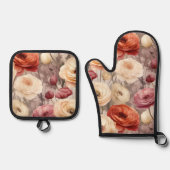 Burgundy Cream Spring Blumen Brautparty Ofenhandschuh & Topflappen-Set (Vorderseite)