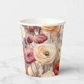 Burgundy Cream Spring Blumen Brautparty Pappbecher (Rückseite)