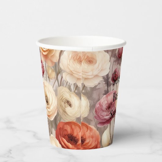 Burgundy Cream Spring Blumen Brautparty Pappbecher (Rechts)