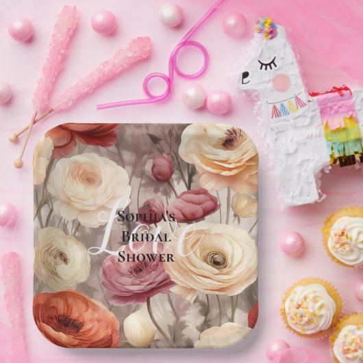 Burgundy Cream Spring Blumen Brautparty Pappteller (Party)