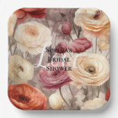 Burgundy Cream Spring Blumen Brautparty Pappteller (Vorderseite)