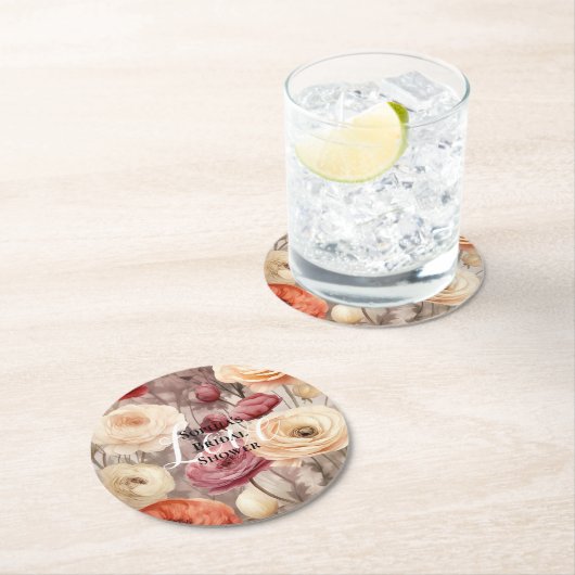 Burgundy Cream Spring Blumen Brautparty Runder Pappuntersetzer (Vor Ort)